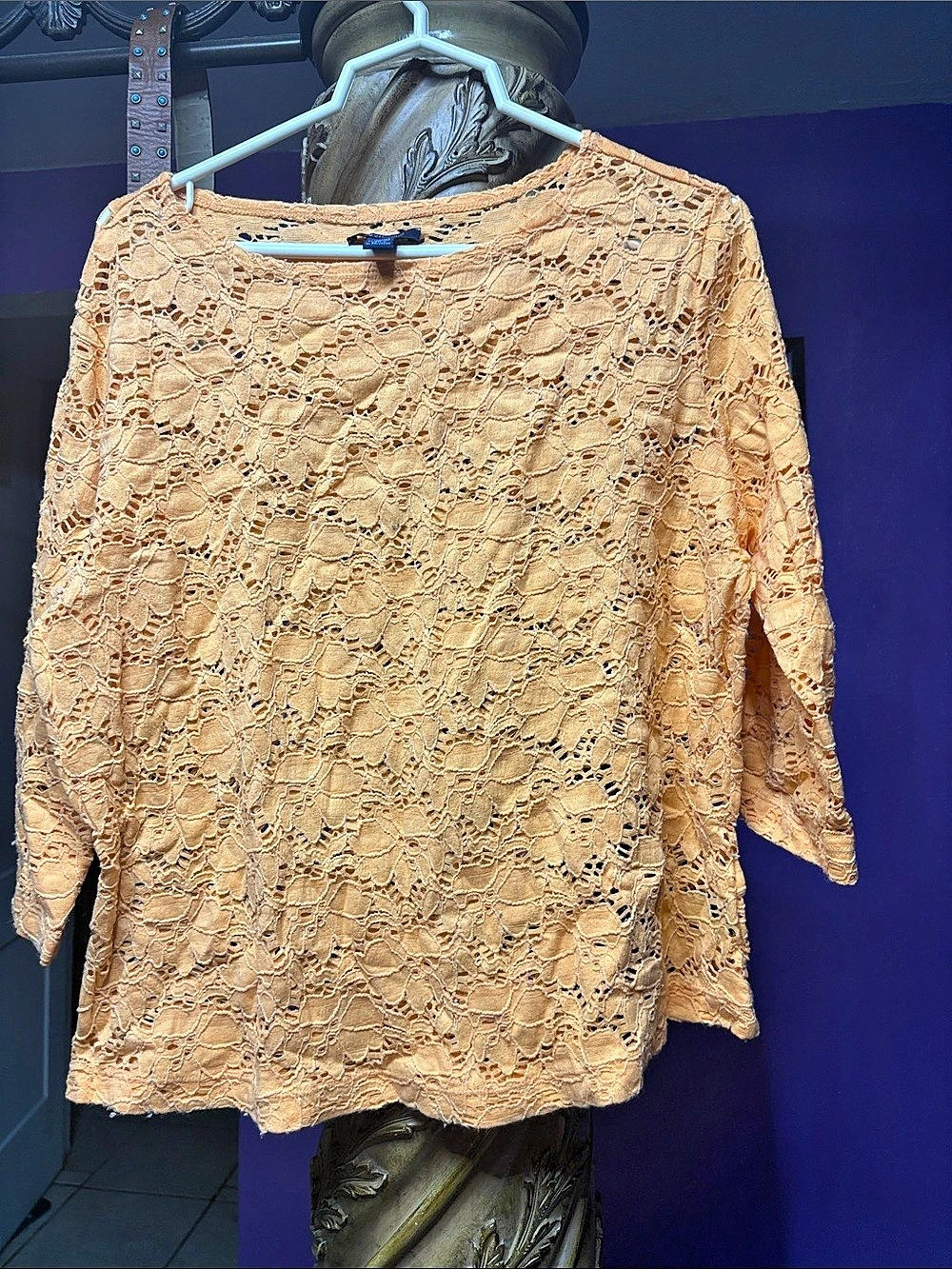 westbound Floral Lace Long Sleeve Top in Orange Size XL
